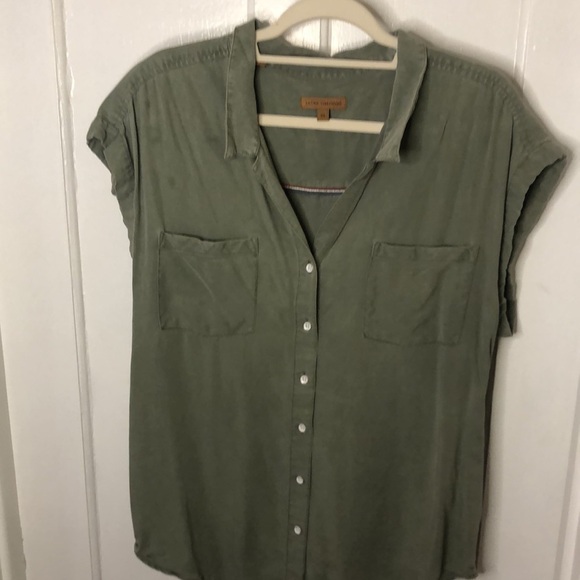 JACHS Girlfriend Short Dolman Sleeve Button Up V Neck Round Hem Shirt Top XL - Picture 4 of 10